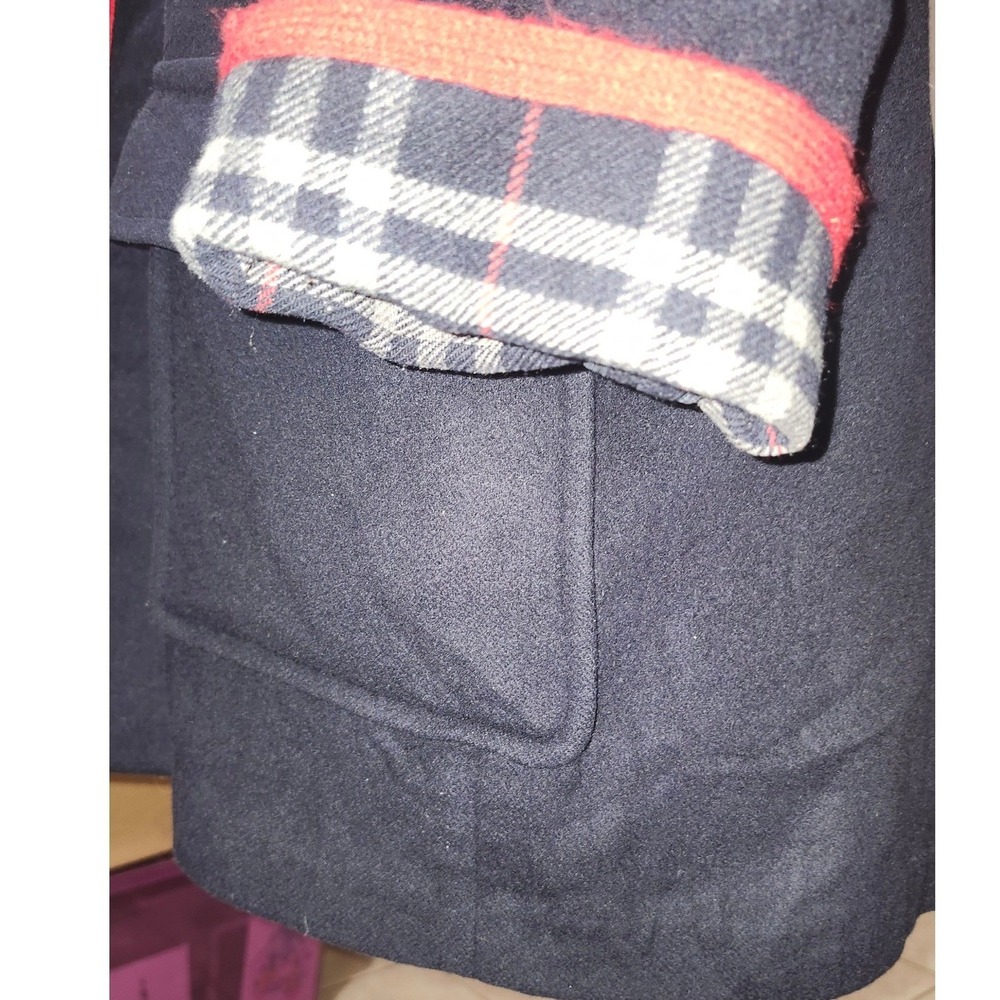 Burberrys Vintage Navy Wool Duffle Coat Nova Check Lining Red Piping England - Picture 11 of 11